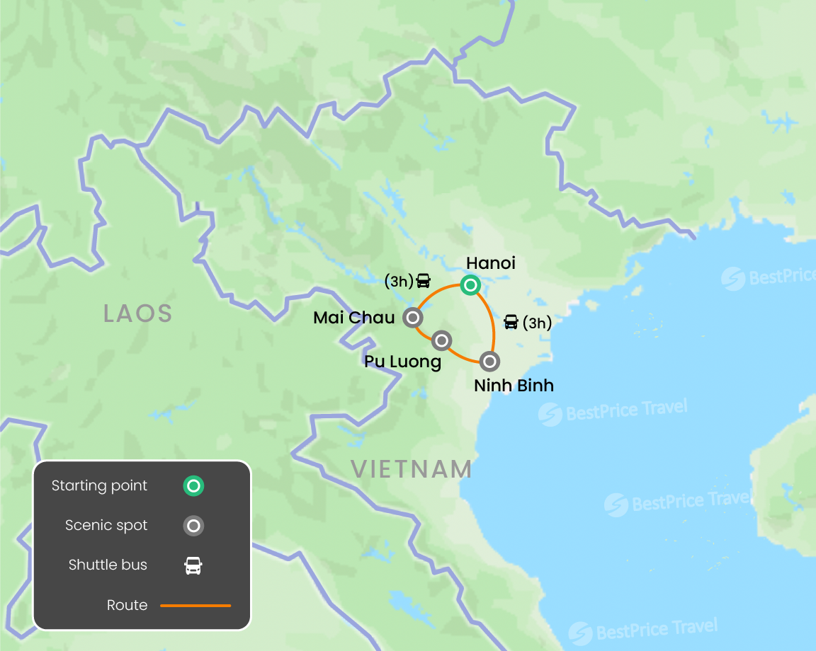 Northern Vietnam Nature & Heritage Cycling Tour 4 days Map
