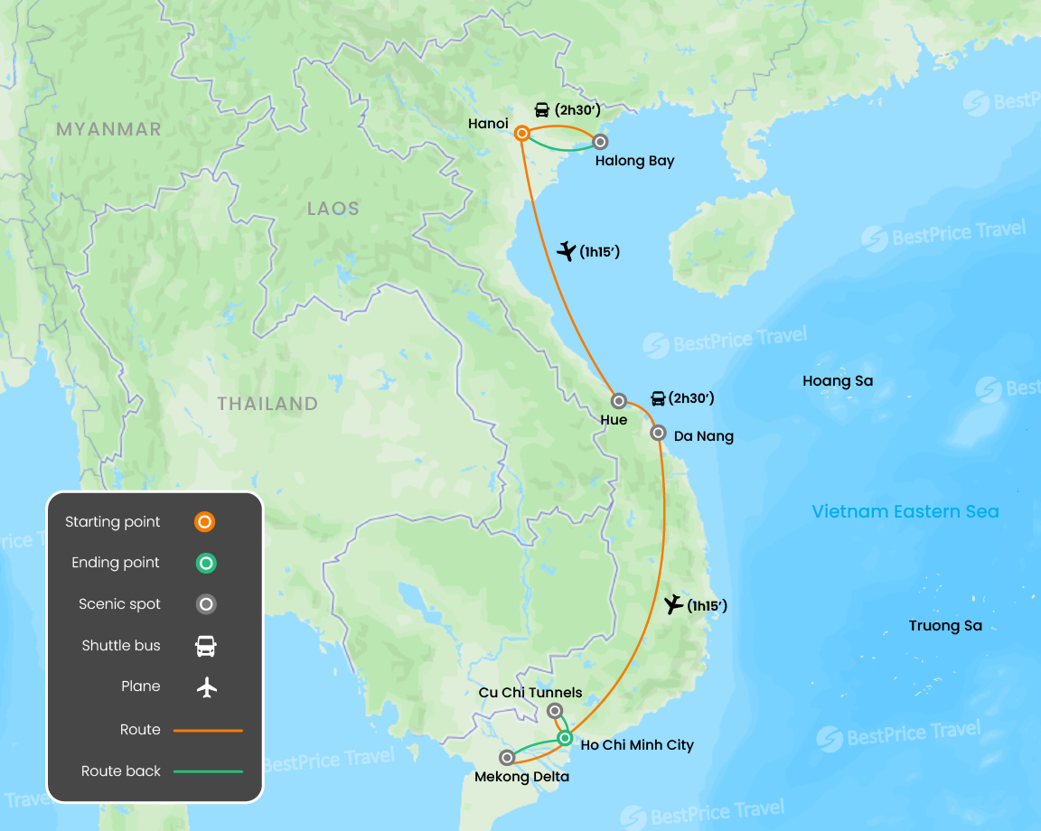 Vietnam Through The Lens Of War - Historical Journey 11 Days Map