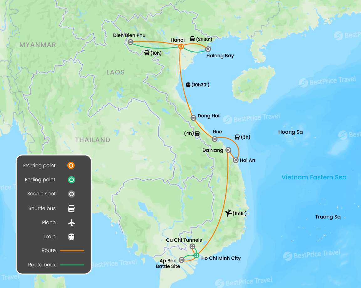Journey Of Vietnam History And Heritage 17 Days Map