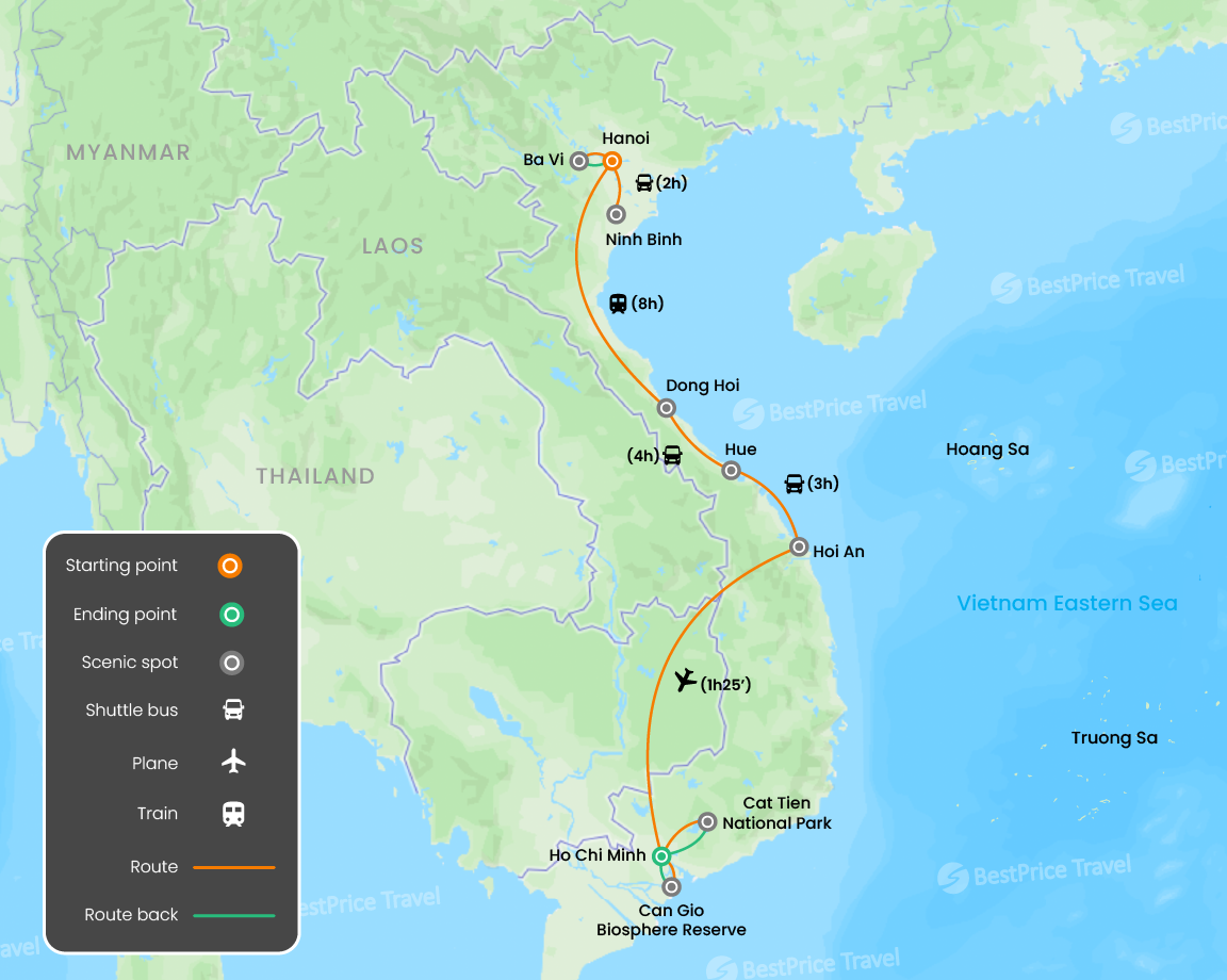Vietnam Family Wildlife Adventure 12 days Map