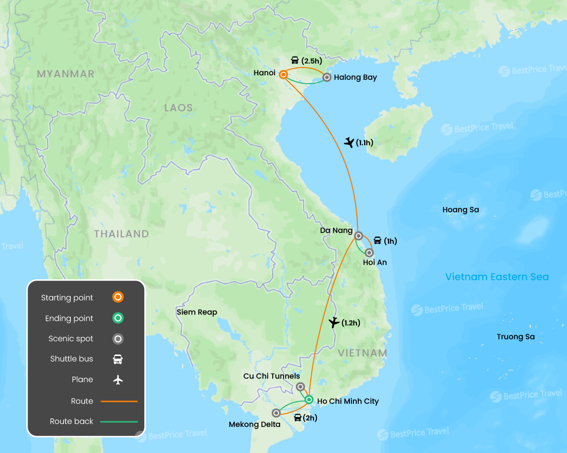 Vietnam Gourmet Odyssey: Michelin Delights from North to South 10 days Map