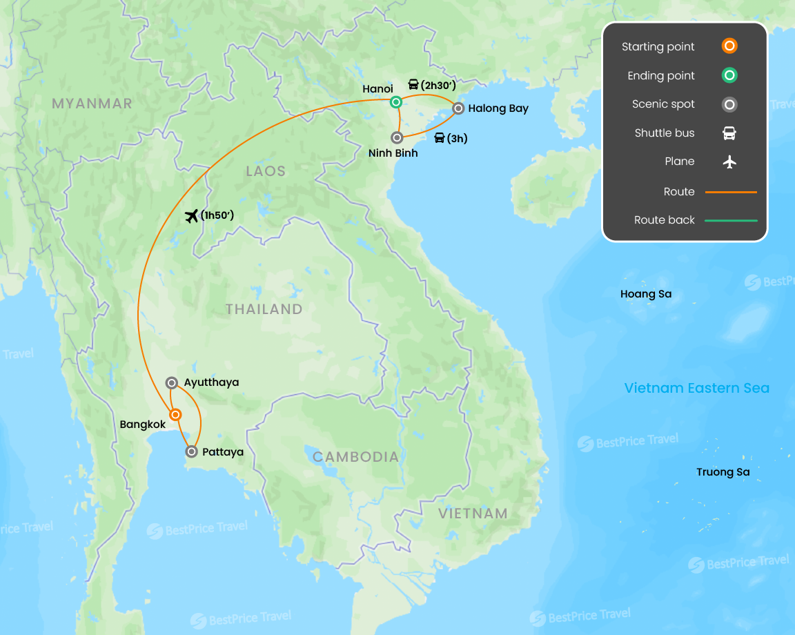 Dragon & Elephant Capitals: Southeast Asian Odyssey 10 days Map