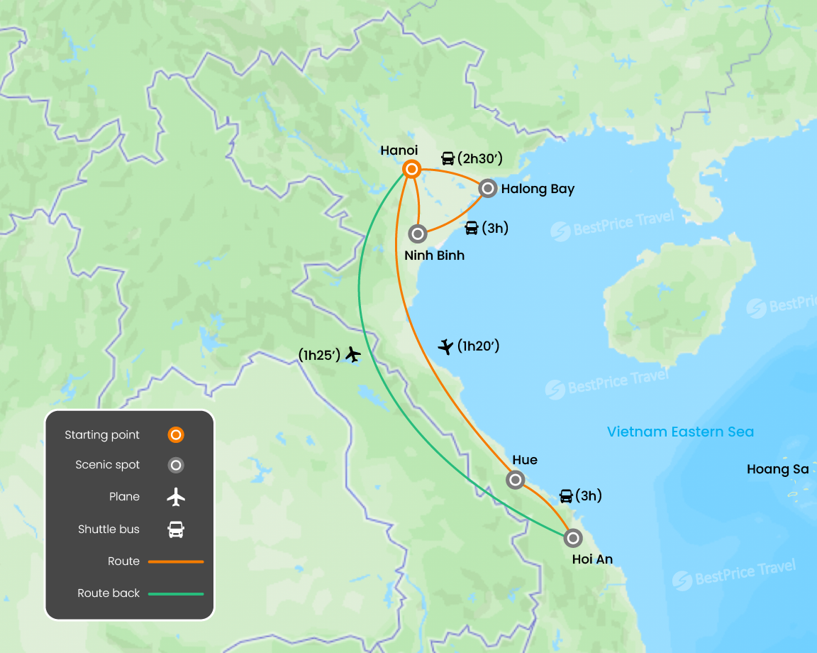 Susurros del Norte y Magia del Centro: Vietnam en 9 días mapa