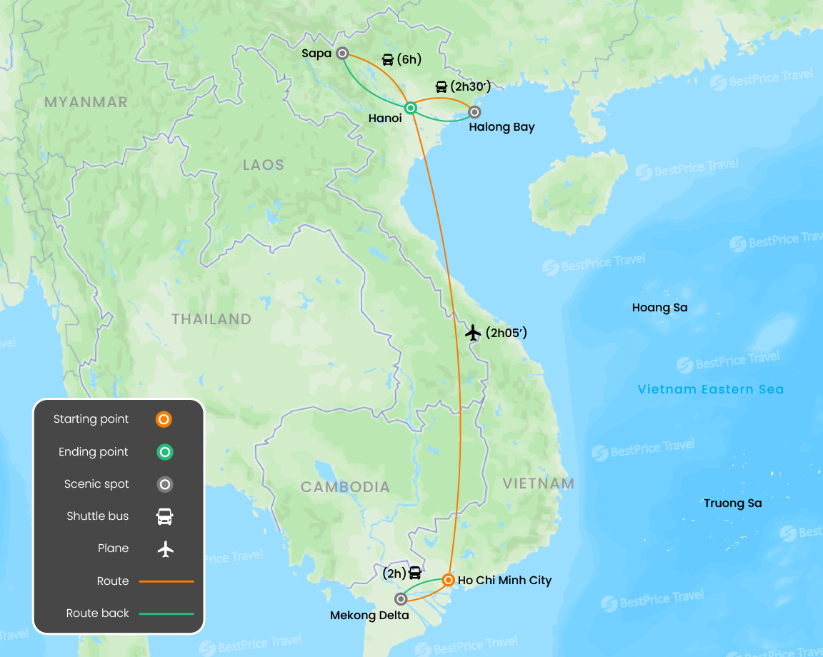 Viaje Emblemático por Vietnam: De Saigón a Sapa en 12 días mapa