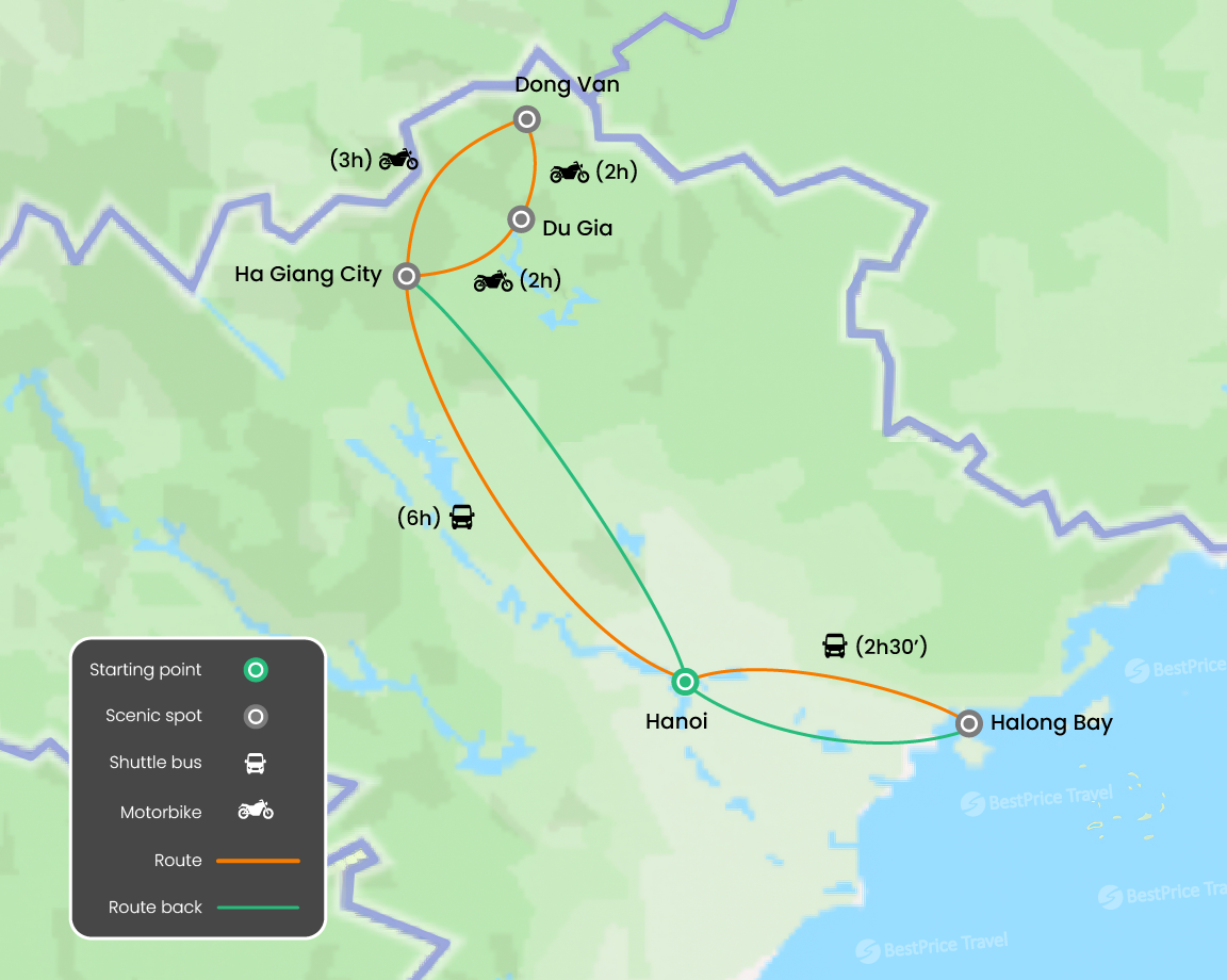 Uncover Northern Vietnam: Ha Giang By Scooter 7 Days Map