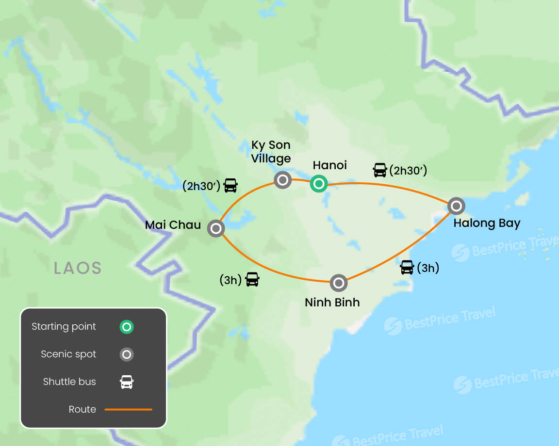 Northern Vietnam Soft Adventure 8 days Map