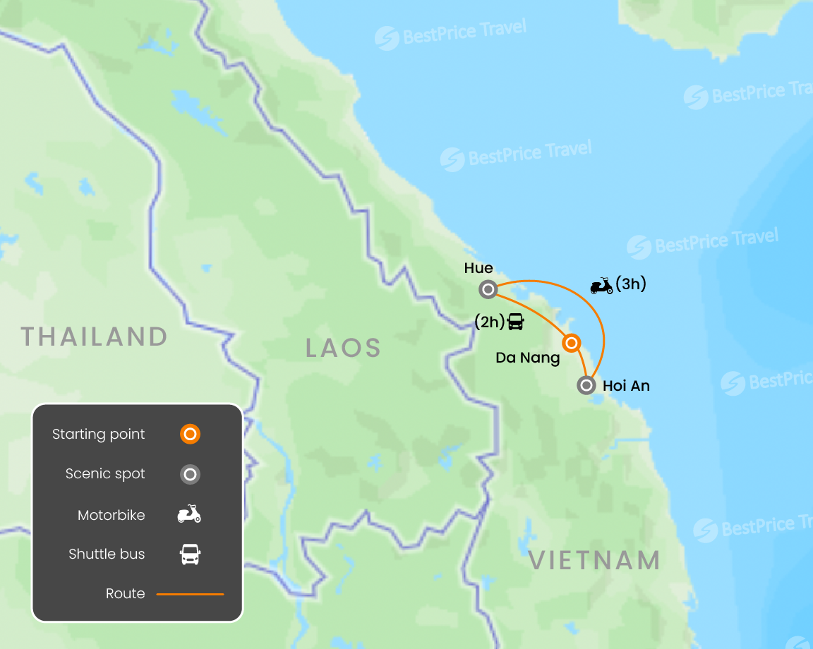 Central Vietnam Adventure On Two Wheels 1 Week Map