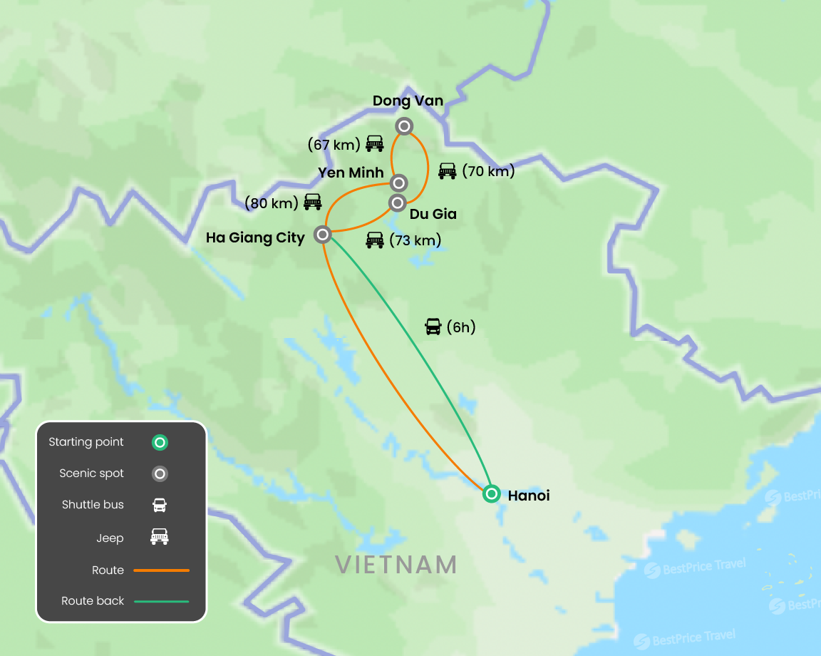 Ha Giang Loop by Jeep: 5 Days of Winding Roads & Hidden Villages Map