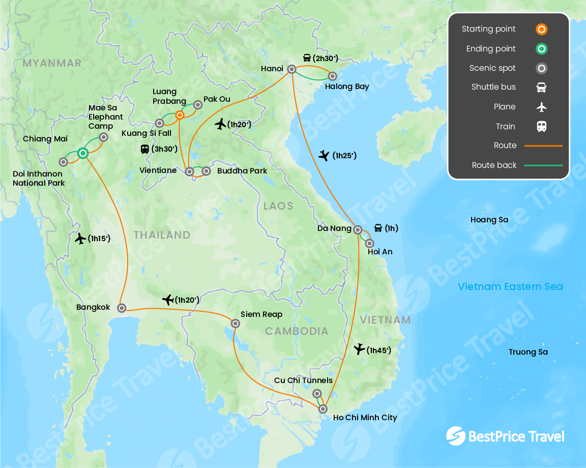Indochina Discovery: Laos, Vietnam, Cambodia & Thailand 21 days Map