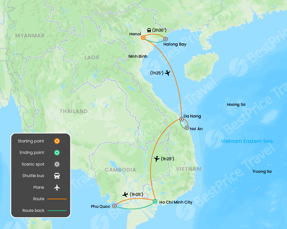 Vietnam Flavors Experience & Beach Relax 11 days Map