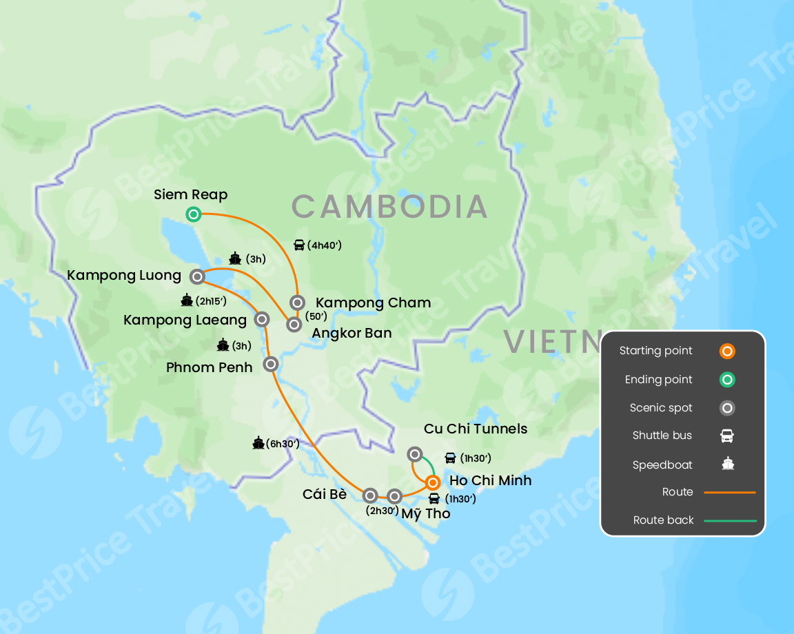 Discover the Mekong River on Luxury Cruise 13 days Map