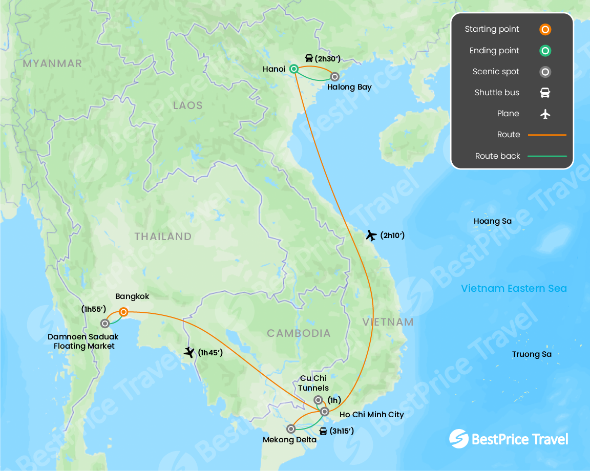 Thailand and Vietnam Family Holiday with Kids 2 weeks Map