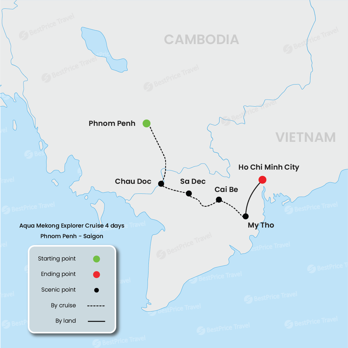 Crucero Aqua Mekong Discovery de 4 días: Phnom Penh - Saigón mapa