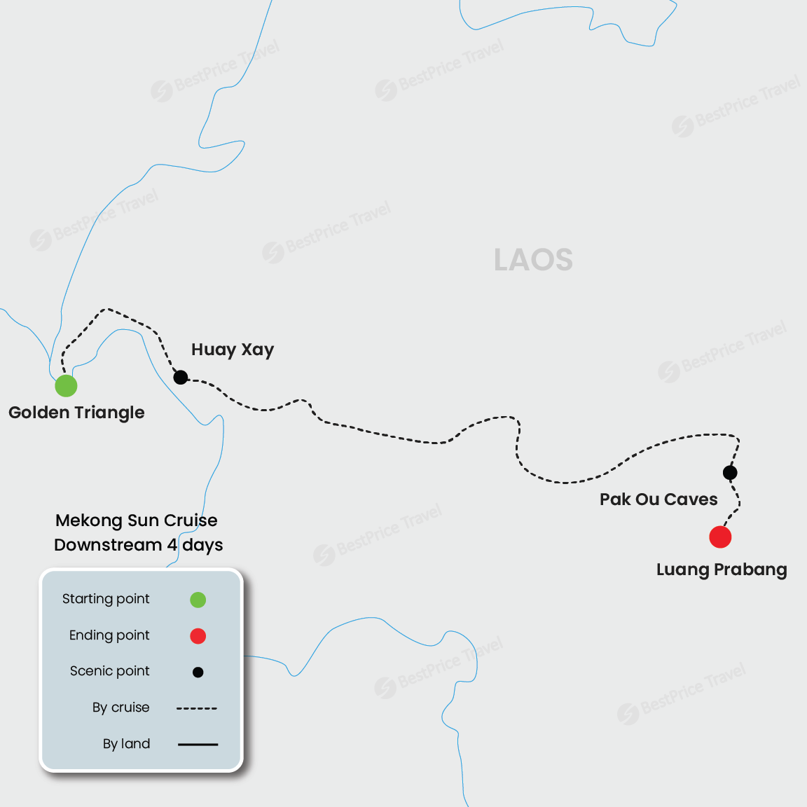 Mekong Sun Cruise 4 days: Essence of the Mekong Map