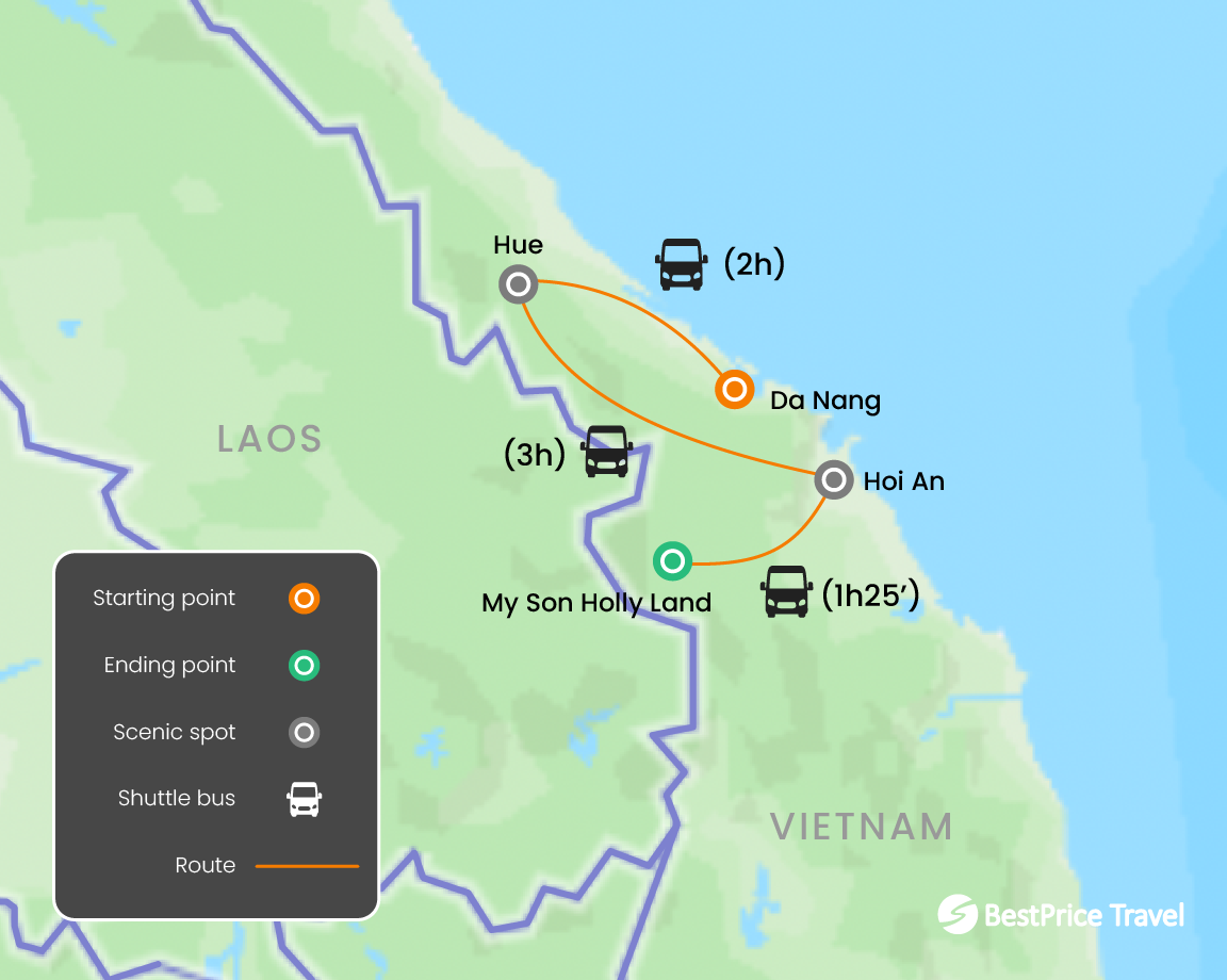 A Glimpse of Central Vietnam 5 days Map