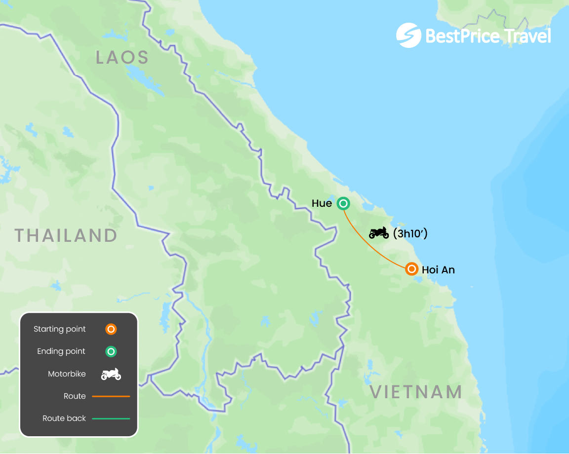 Central Vietnam Adventure 4 days Map