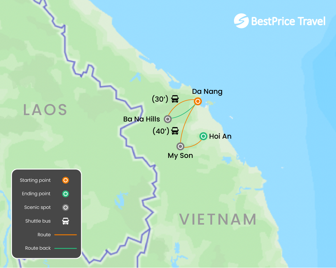 Central Vietnam: Da Nang, Hoi An & Ba Na Hills 5 days Map