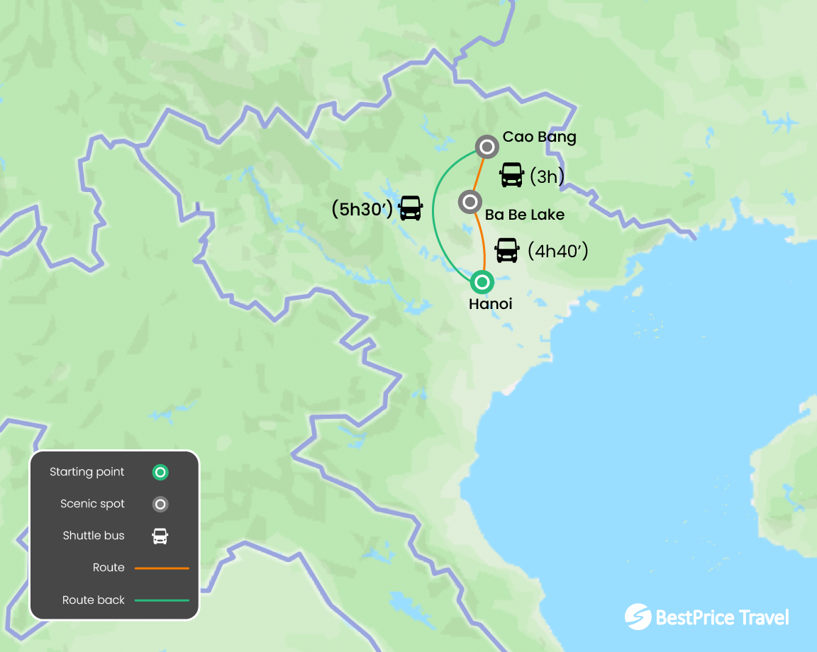 Northeast Vietnam: Ba Be Lake & Ban Gioc Waterfall 5 days Map