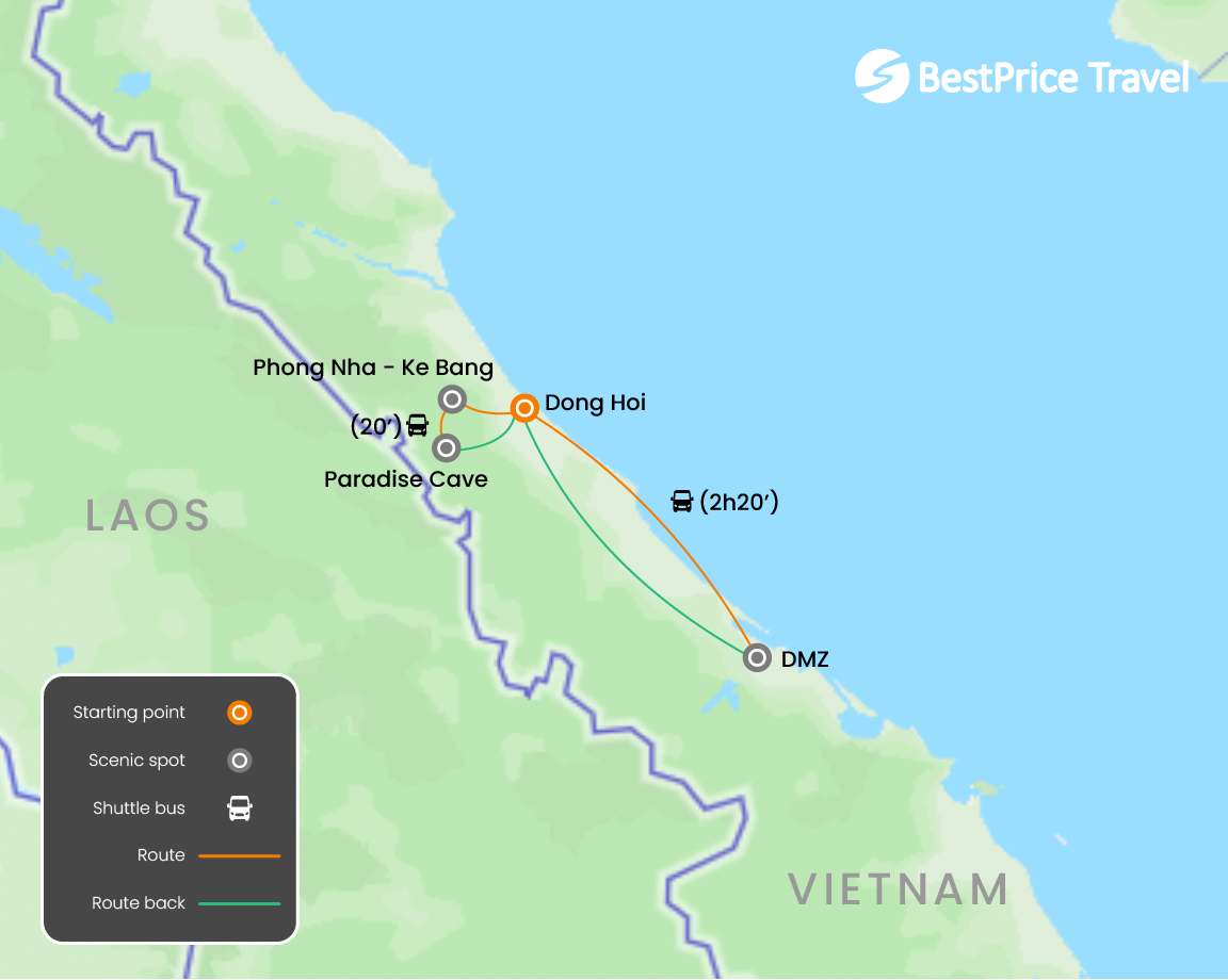 Phong Nha Cave & DMZ 4 days Map