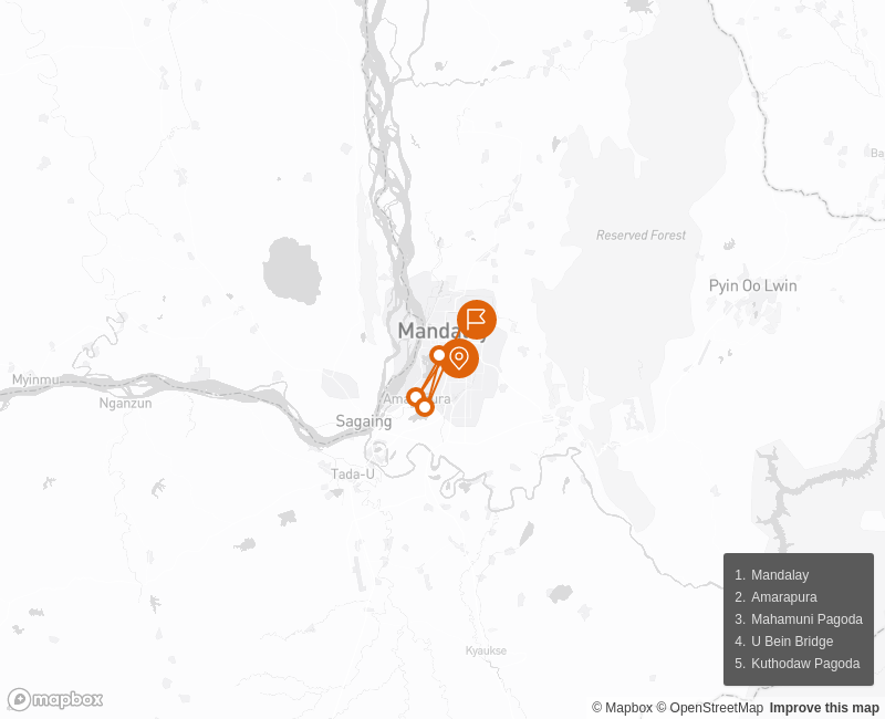Private Mandalay City Tour with Lunch Route Map